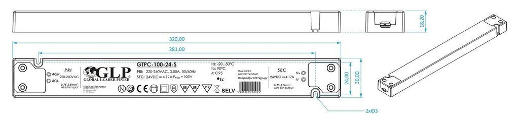 Transformer 12V constant voltage Slim 100W - Image 2