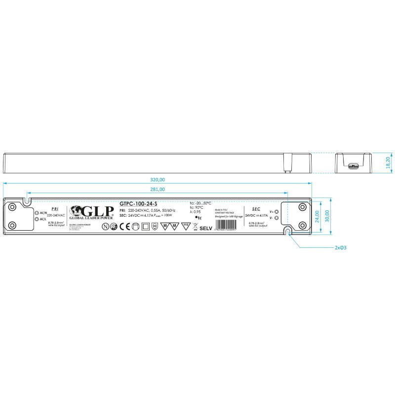 Transformer 24V, 100W 4,17 A ultraslim - Image 2