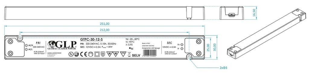 Transformer 24V constant voltage Slim 75W - Image 3
