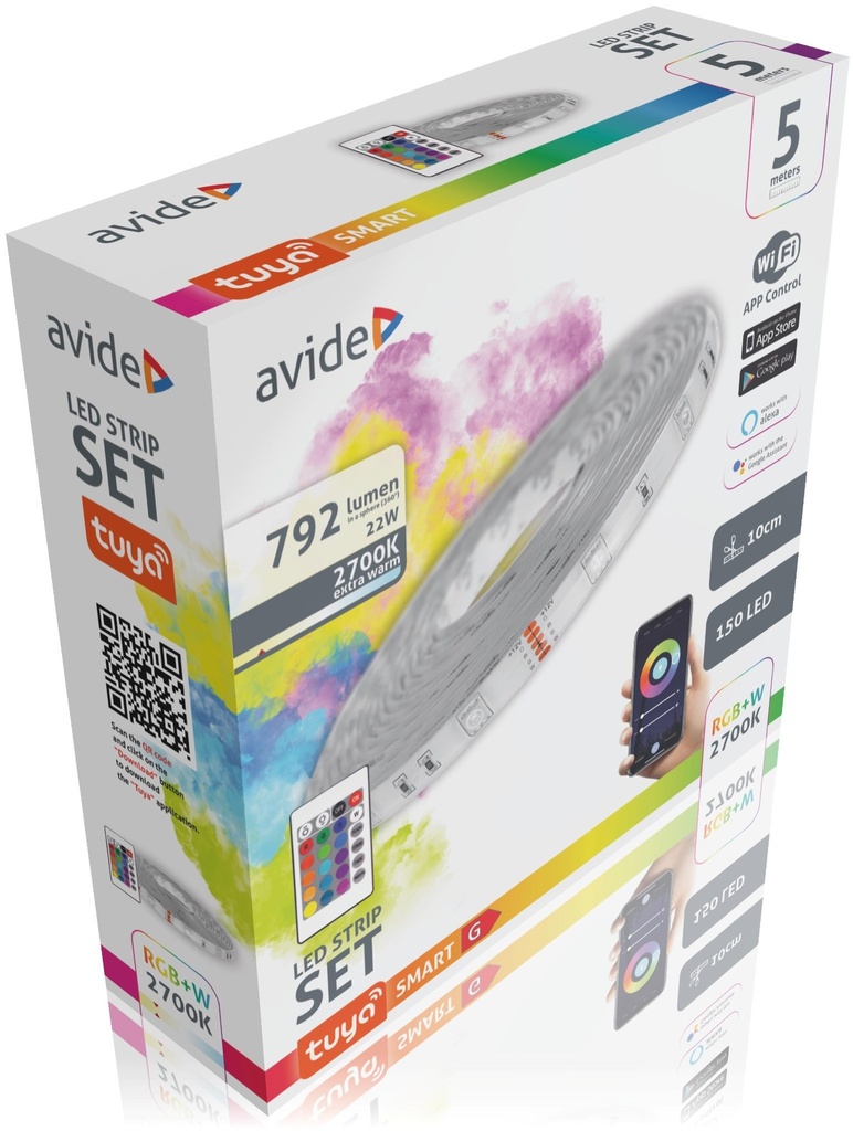 LED Strip 12V 22W 30LED RGB+W 2700K IP65 5m WIFI TUYA + IR - Image 2