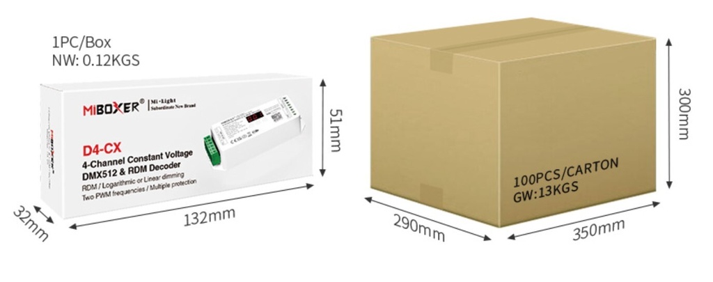 Mi-Light D4-CX DMX512 4-Channel Constant Voltage DMX512 & RDM Decoder (DMX 512) - Image 4