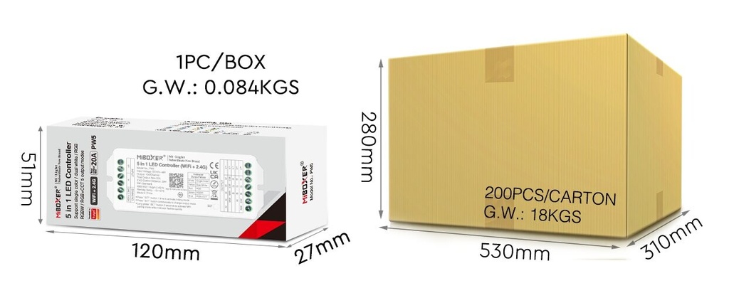 Mi-Light PW5 5 in 1 LED Controller Max 20A (WiFi+ 2.4G + Push + DMX512) - Image 5