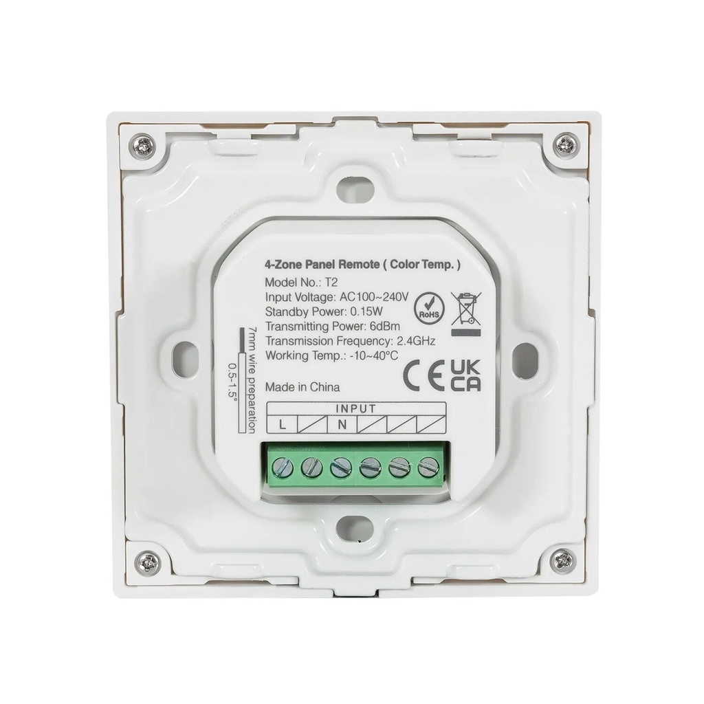 Mi-light T2 CCT wall controller touchpanel 4 zones 2.4Ghz 230V - Image 6