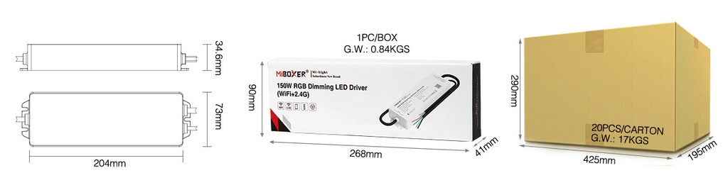 Mi-light WP3-P150V24 150W RGB Dimming LED Driver IP67 (WiFi+2.4G) - Image 6