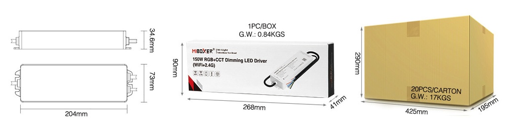 Mi-light WP5-P150V24 150W RGB+CCT Dimming LED Driver IP67 (WiFi+2.4G+DMX512) - Image 6
