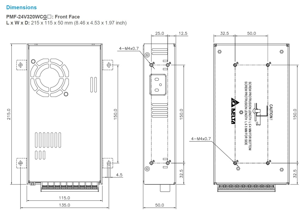 PMF Panel Mount Power Supply 24V, 320W 13.3A 1 Phase - Image 2