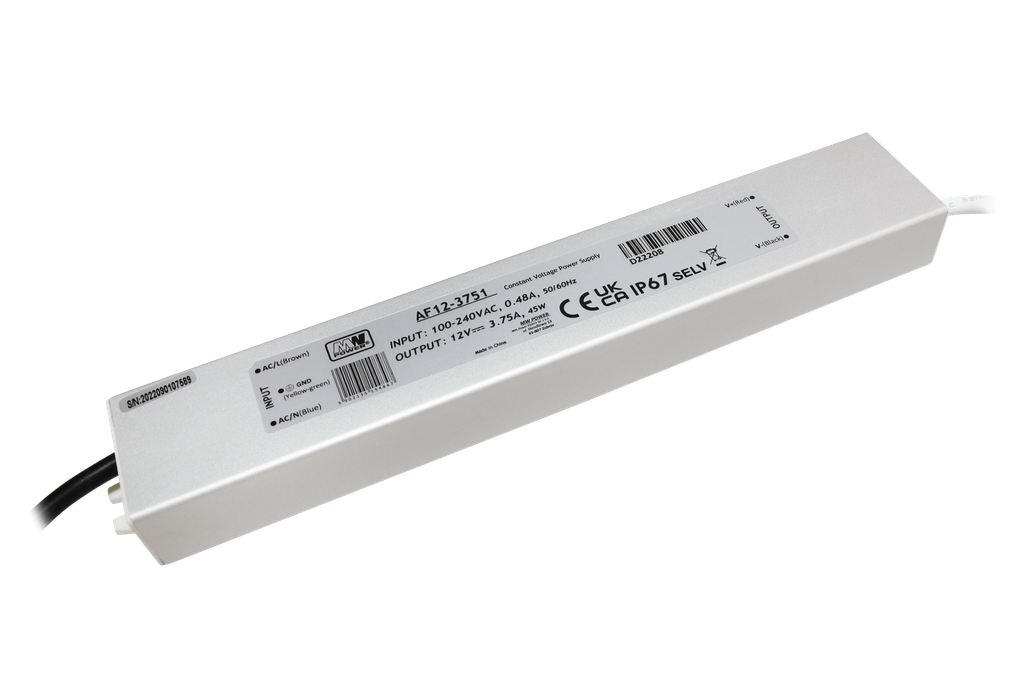 Power supply 12V/3.75A, 45W, metal case IP67