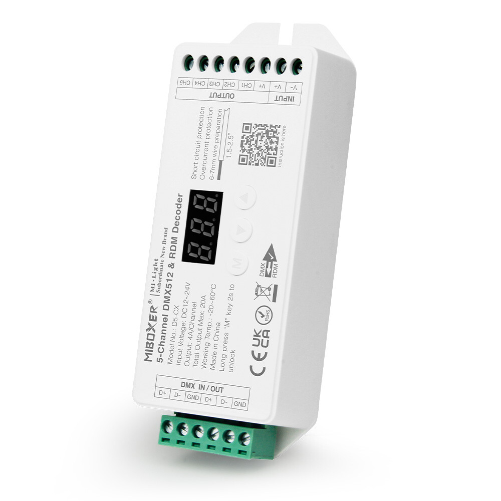 Mi-Light D5-CX 5-kanavainen vakiojännite DMX512 & RDM-dekooderi