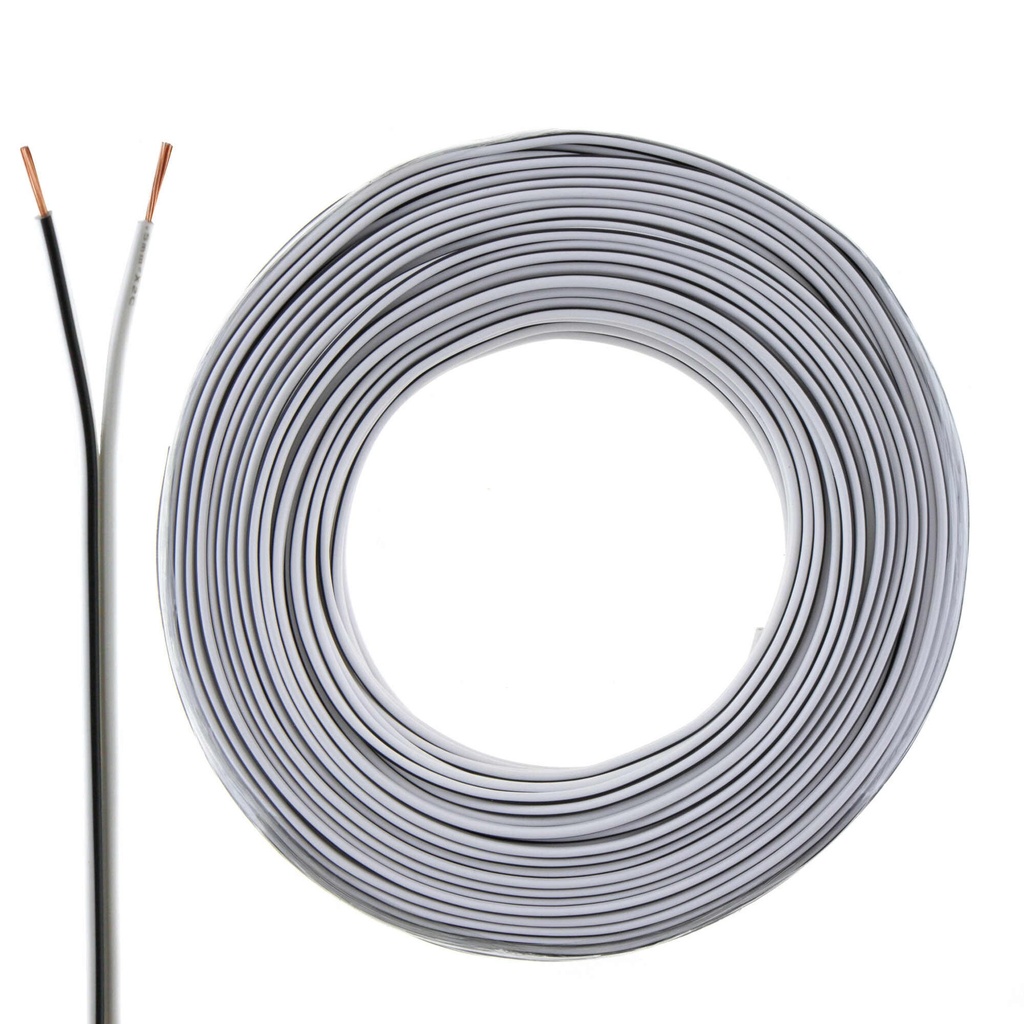 Kabel hvid 2 ledere 0.75mm² 25m