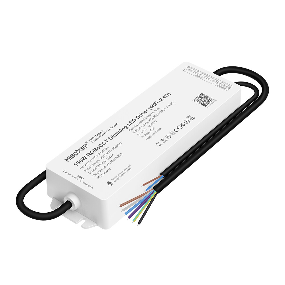Mi-light WP5-P150V24 150 W RGB+CCT-ohjain muuntajalla IP67 (WiFi+2.4G+DMX512)