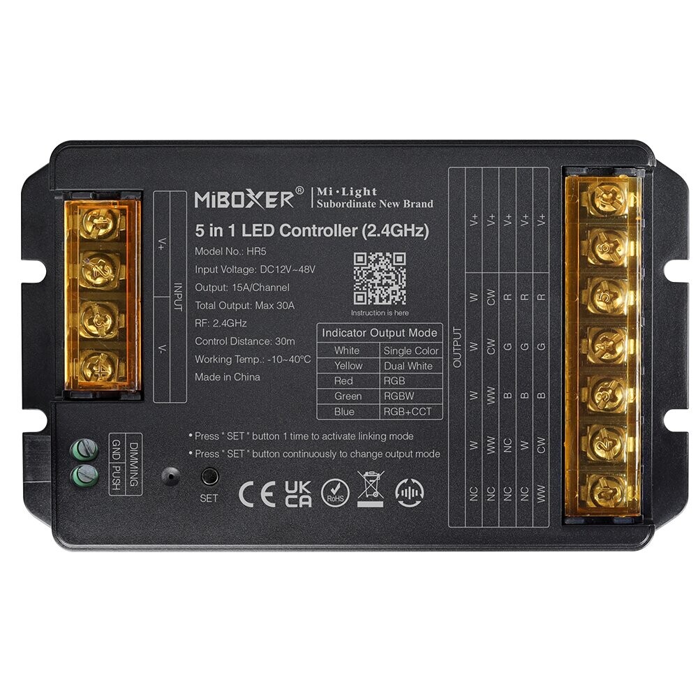 Mi-Light HR5 5 in 1 LED ohjain Max 30A (2.4GHz + Push + DMX512)