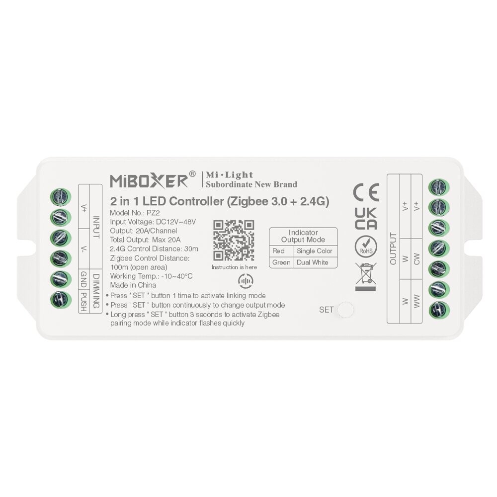 Mi-Light PZ2 2 in 1 LED ohjain Max 20A (Zigbee 3.0 + 2.4G + Push)