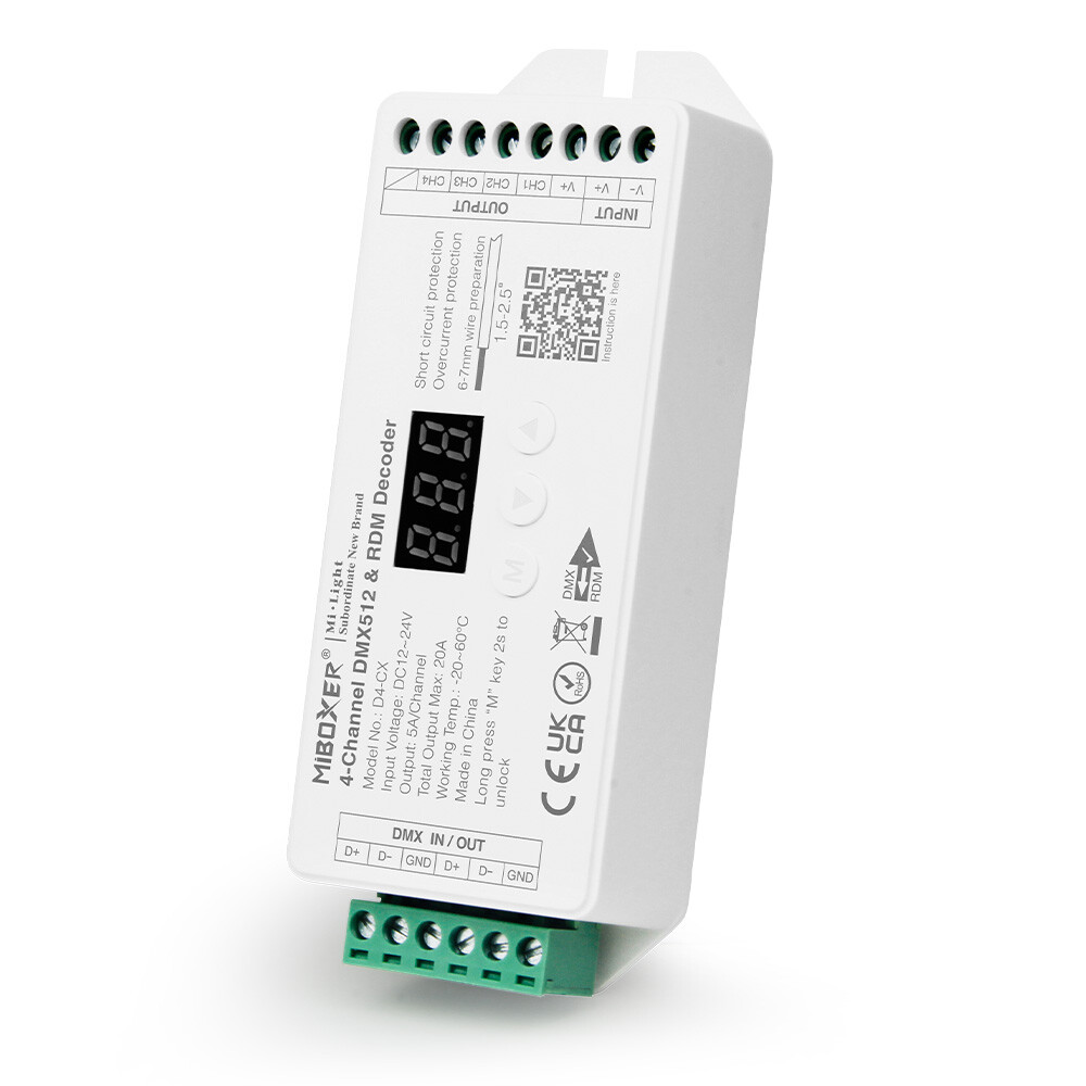 Mi-Light D4-CX DMX512 4-kanavainen vakiojännite DMX512 ja RDM-dekooderi (DMX 512)