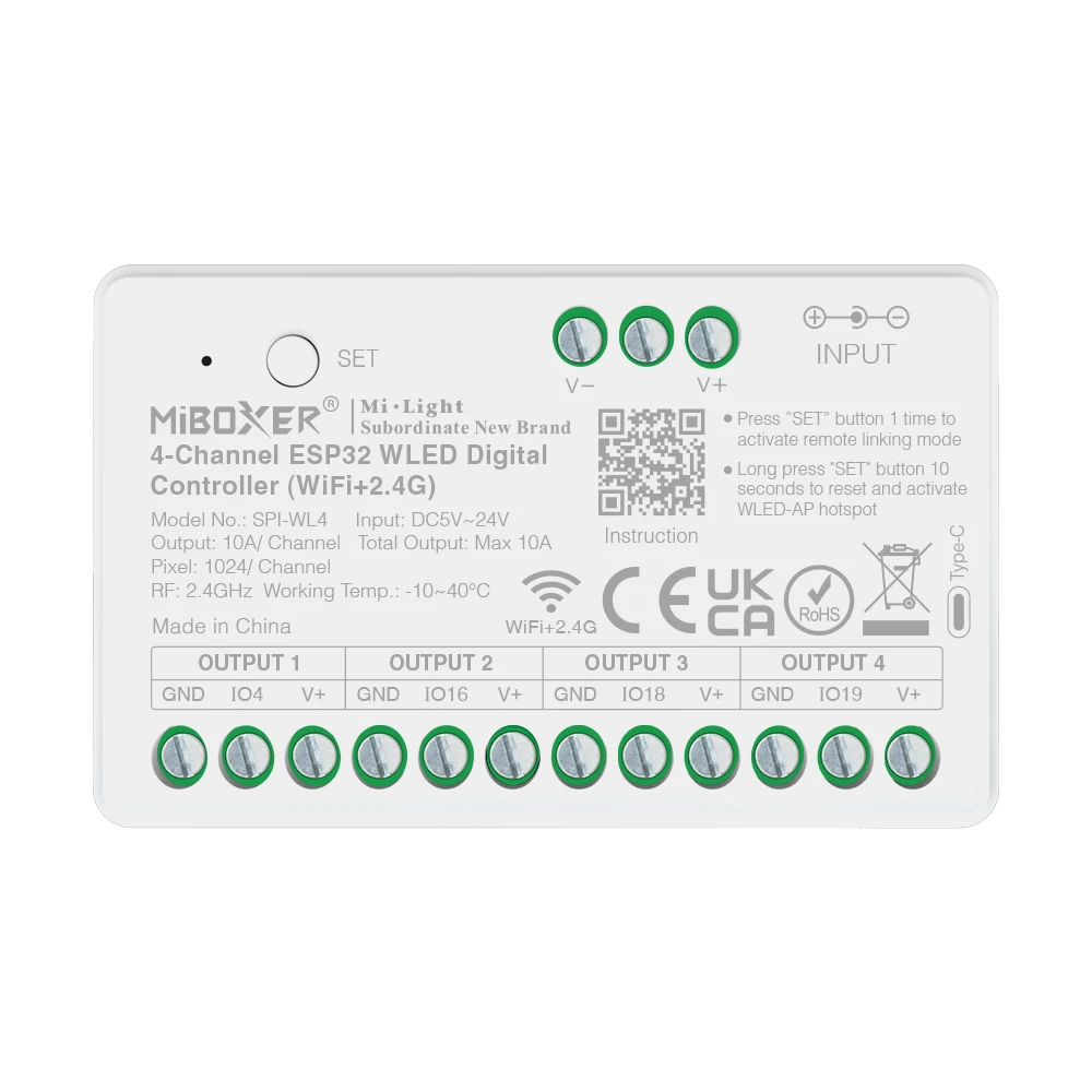 Mi-Light SPI-WL4 4-kanals ESP32 WLED digital controller (WiFi+2.4G)