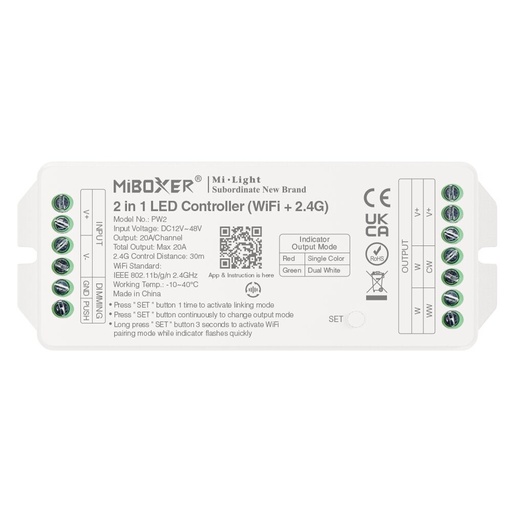[185549] Mi-Light PW2 2 in 1 LED Controller Max 20A (WiF i+ 2.4G + Push)